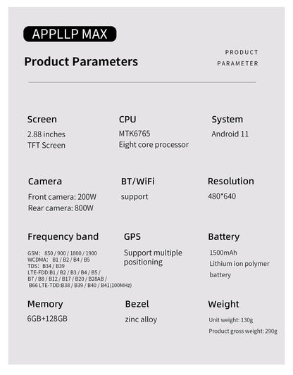 LOKMAT APPLLP MAX 4G Smart Watch Android 11 OS 6GB Ram 128GB Rom MTK6765 Octa Core CPU 2.88" Large Detachable Screen GPS Compass