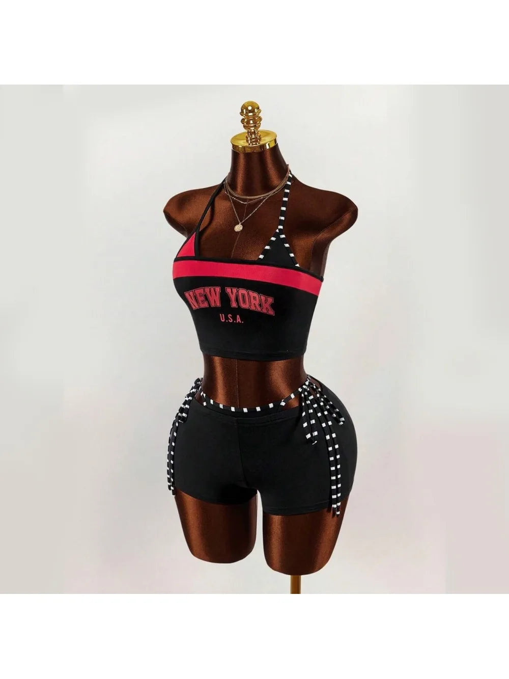 2026 new summer American retro sports Y2K hanging neck shorts two-piece set punk street trend fashion ins personality spicy girl