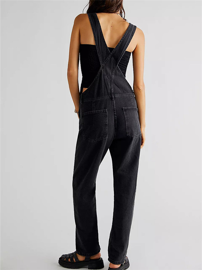 Fashion Denim Overalls for Women Loose Fit Classic Bib Casual Jean Stretchy Denim Overall Jumpsuit Tapered Leg Jean Pants