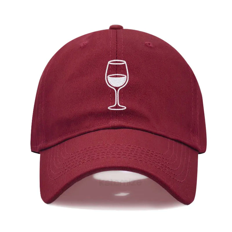 Wine Glass Embroidery Baseball Cap For Men Women Soft Cotton Adjustable Dad Hat Unisex Casual Sport Visor Golf Caps