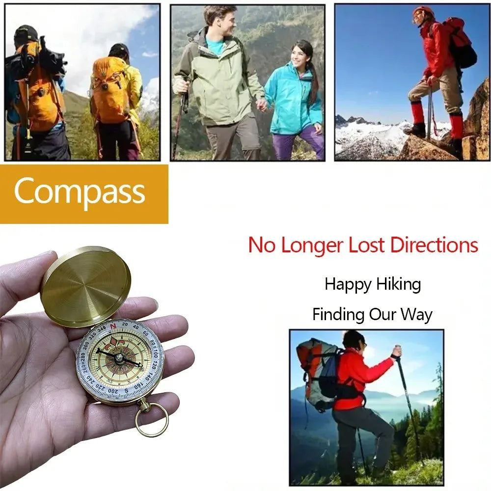 Portable Pocket Brass Compass Luminous Navigation Compass Gold Copper Color for Outdoor Camping Hiking Survival Adventure