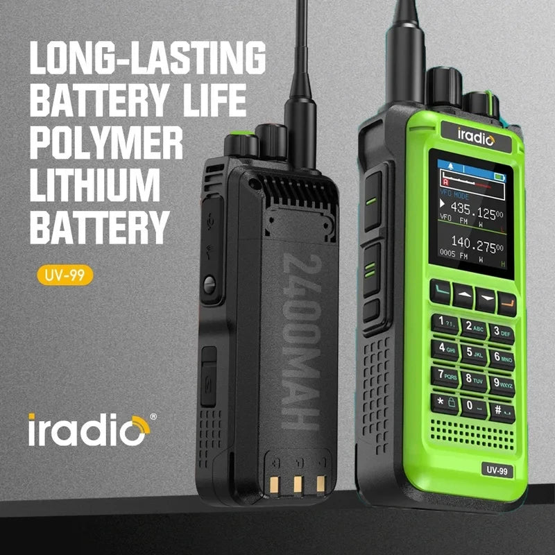 IRadio UV-99 Analog Walkie Talkie 15W High Power UV Dual Band with Dual Display Aviation Frequency One-Key Weather Channel