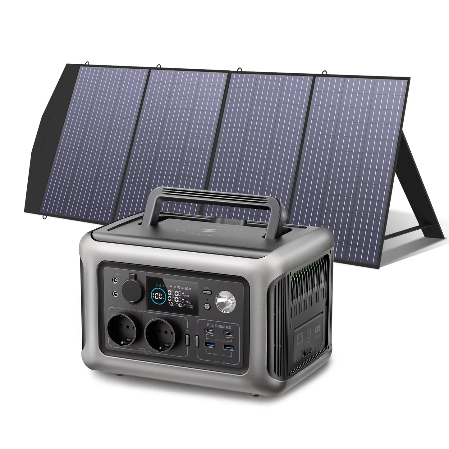 ALLPOWERS R600 Power station 299Wh 600W Solar Generator (Recharge from 0-100% in 1 Hour) & SP033 200W Solar panel for Camping RV