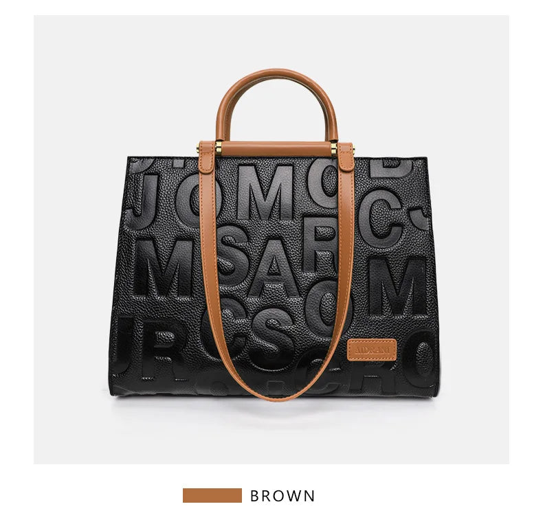 2026 New Large Capacity Contrast Letter Printed Women's Handbag High end Cowhide Mom's Bag
