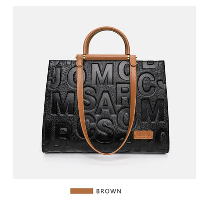 2026 New Large Capacity Contrast Letter Printed Women's Handbag High end Cowhide Mom's Bag