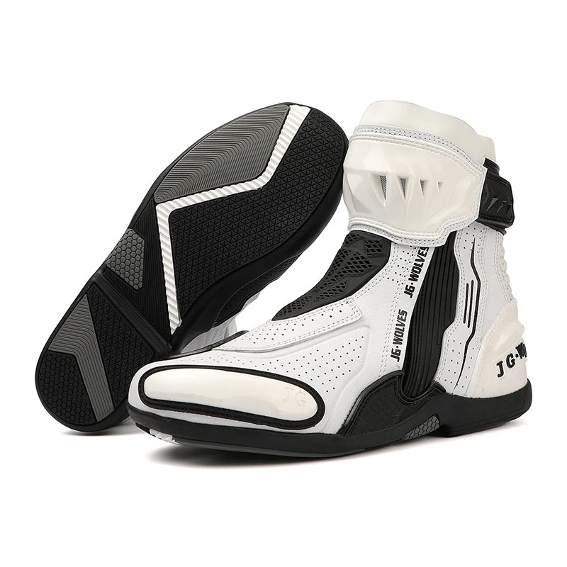 Motorcycle Boots Men Racing Riding Shoes Breathable Anti Slip TPU Protective High Top Motorbike Boots Side Zipper Rubber Sole