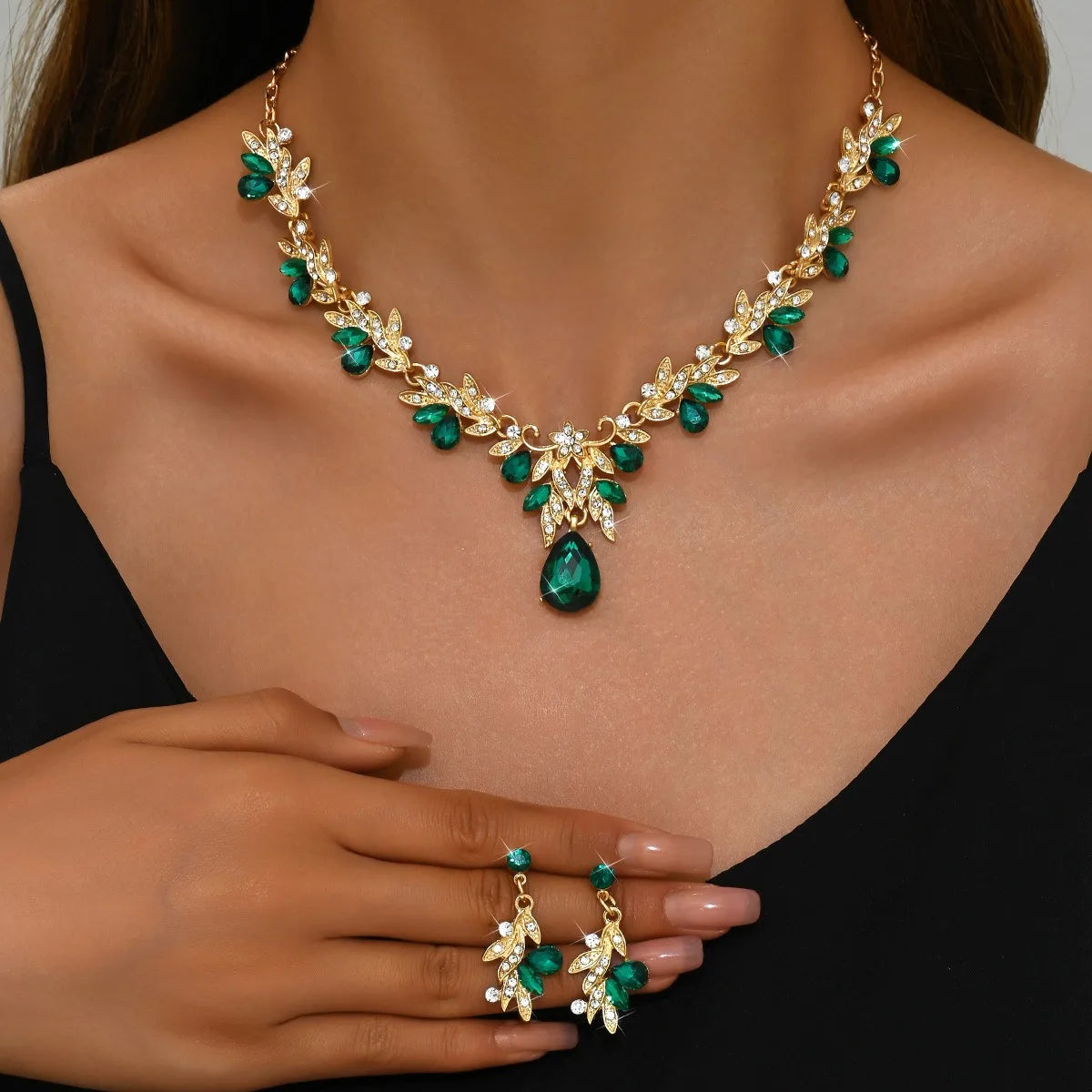 3pcs New Fashion Necklace Sets for Women Waterdrop Collar Choker Necklace Earring Jewelry Set for Prom Birthday Bridal Wedding
