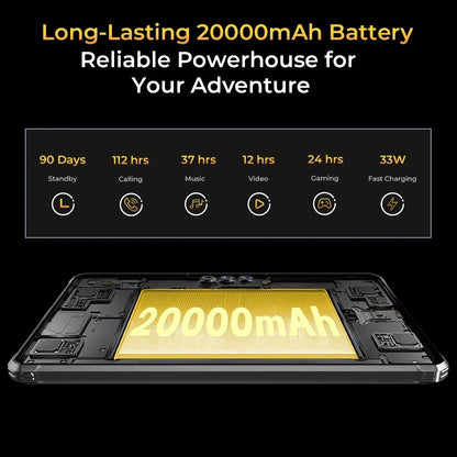 Oukitel RT8 Rugged Tablet 20000mAh 33W, 11" FHD+ Display 6GB+256GB Helio G99 48MP Camera, NFC Tablets PC with Stand, Android 15