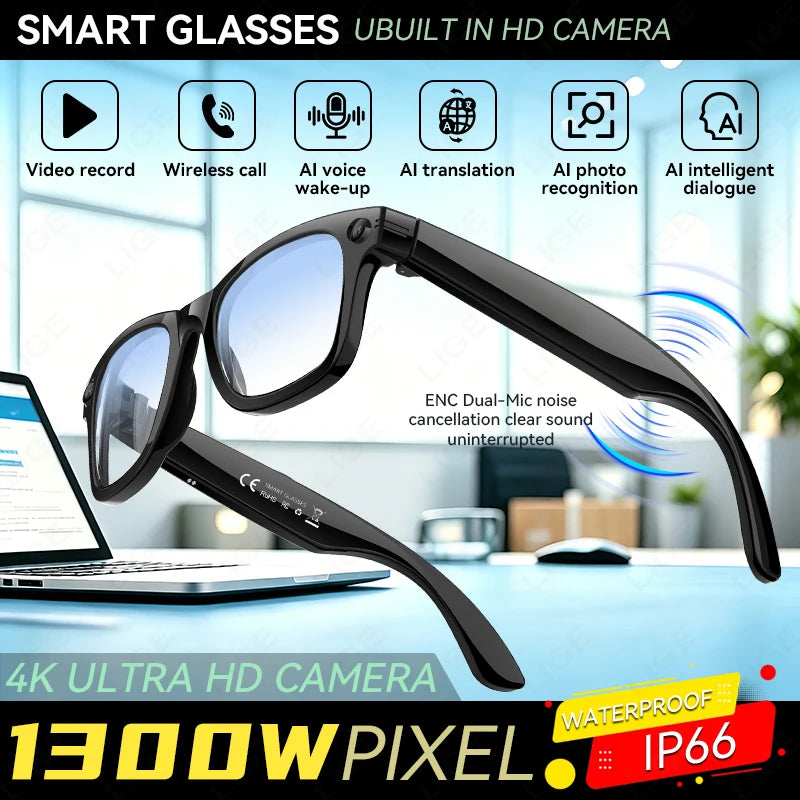 13MP HD Camera Smart Glasses AI Translation Anti-shake Photography Video Recording WIFI Transmission Bluetooth Sports Sunglasses