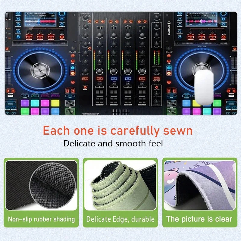 DJ Controller Mouse Pad Large Desk Accessories Desk Pad Rubber Base with Stitched Edge Mousepad Non-Slip Mousepad for Office