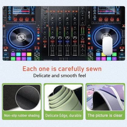 DJ Controller Mouse Pad Large Desk Accessories Desk Pad Rubber Base with Stitched Edge Mousepad Non-Slip Mousepad for Office