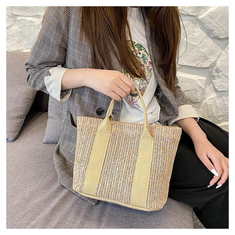 Summer Trend Straw Bags New Popular Hit Color Handbags for Women Zipper Color Matching Tote Bag
