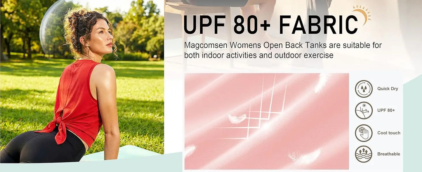TACVASEN Quick Dry Women's Tank Top UPF 80+ UV Protection Tie Back Sports Vest Moisture Wicking Yoga Fitness Sleeveless T-shirt
