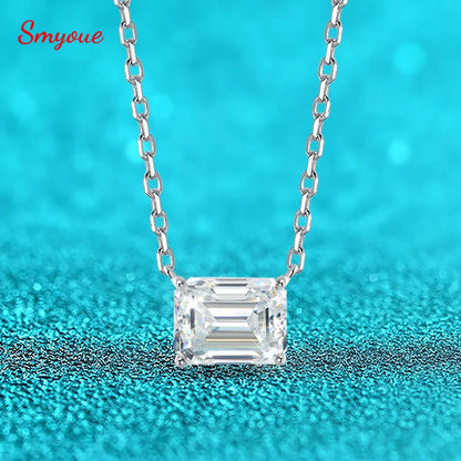 Smyoue 1-3CT Solitaire Moissanite Necklace for Women Emerald Cut Lab Diamond Wedding Female Necklace 925 Sterling Silver Jewelry