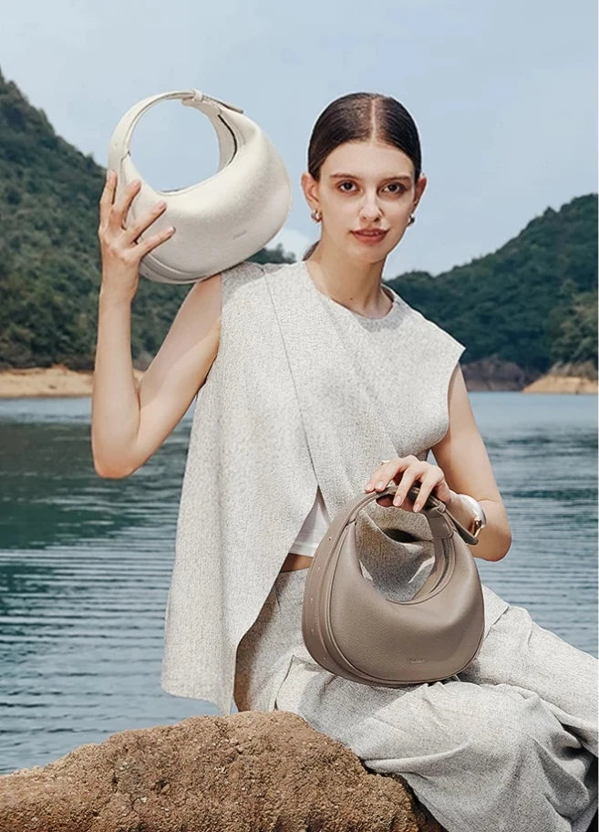 FOXER Brand PU Leather Women's Shoulder Bag 2026 Fashion Lady Crescent Luxury Design Half-moon Handbag Crossbody Bag Girl Gift