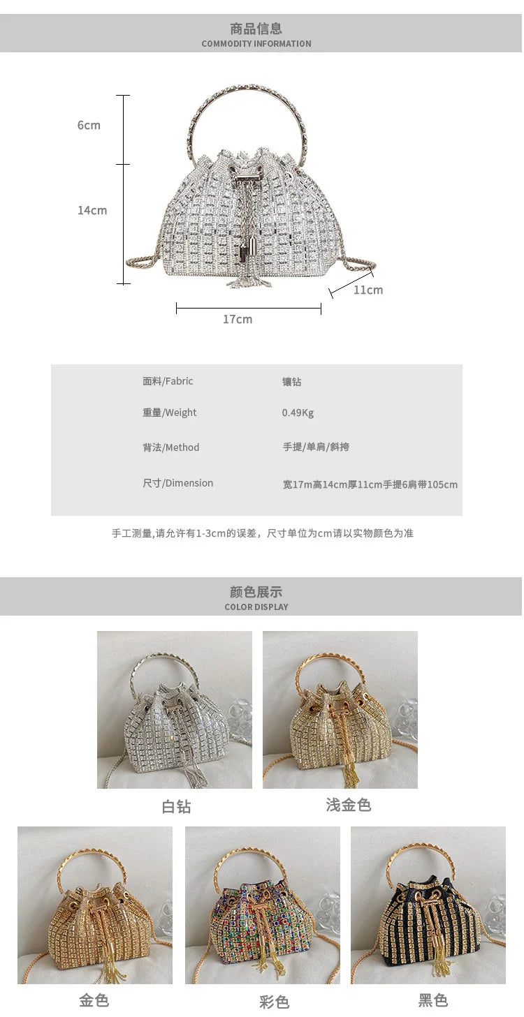 luxury Designer purses and handbags bags for women bucket clutch purse evening banquet bag Crystal rhinestone shoulder bag