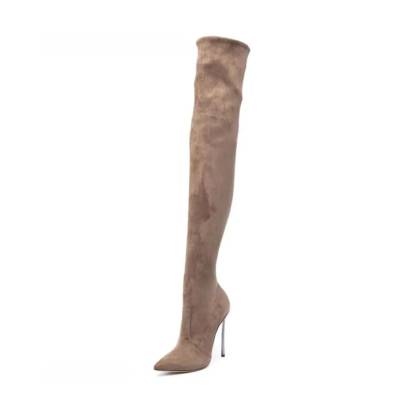 Arden Furtado brown over the knee boots for women stiletto heel fashion Pointed toe Super high boots for Sexy  skinny legs