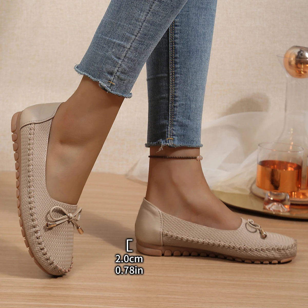 Goreyodoly Womens Casual Slip On Flats Woven Pattern Bow Breathable Lightweight Comfortable Daily Walking Shoes