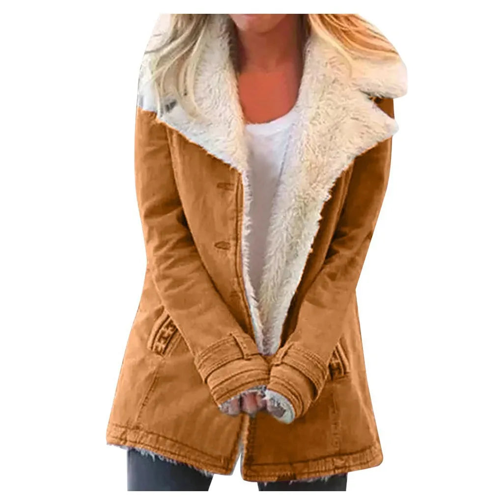 2022 Autumn Winter Women Warm Faux Fur Fleece Coat Jacket Lamb Wool Thickened Locomotive Lapel Female Chic Outwear Top Clothing