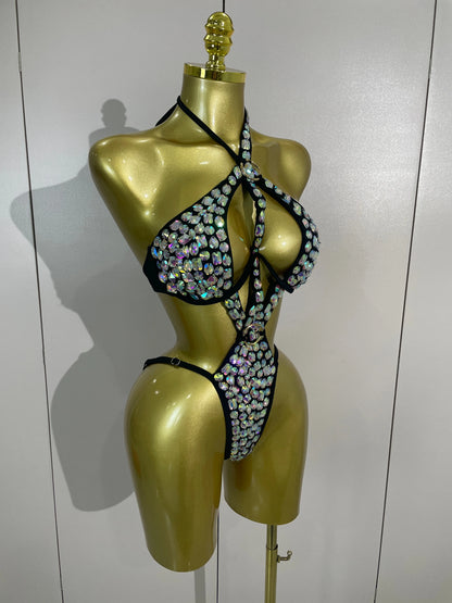 Sexy Sparkly Diamonds Swimsuit Bar Bikini 2026 Fashion Women Crystal Handmade One-piece Bodysuit Swimsuit Stage Photoshoot Wear