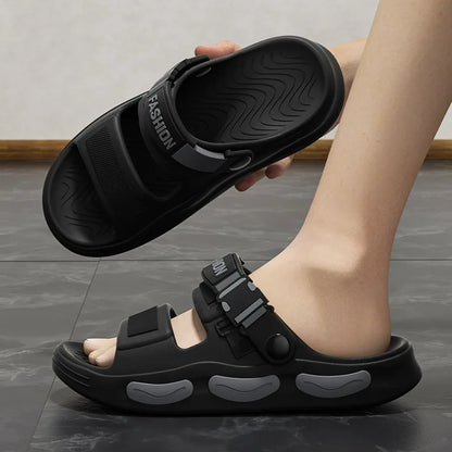 Men's Slippers Thick Sole Summer Beach Slides EVA Lightweight Open-toe Sandals For Men Non-slip Indoor Bathroom Home Shoes
