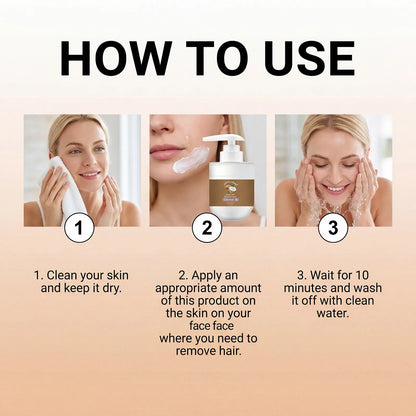Coconut Oil Hair Removal Cream Face Fast Hair Remover Painless Nourishing Smooth Skin  Gentle Formula Non Greasy Dry Skin 100g
