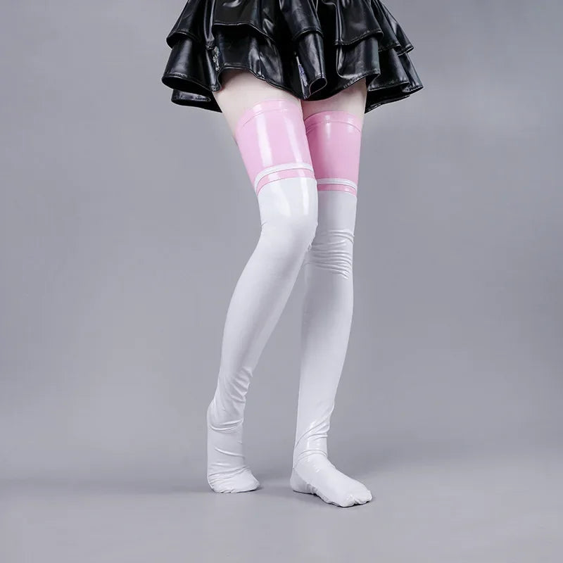 Patent Leather Thigh High Latex Stockings Women's Glossy Long Socks For Party Club Cosplay Lingerie Sexy Skinny Catsuit Stocking