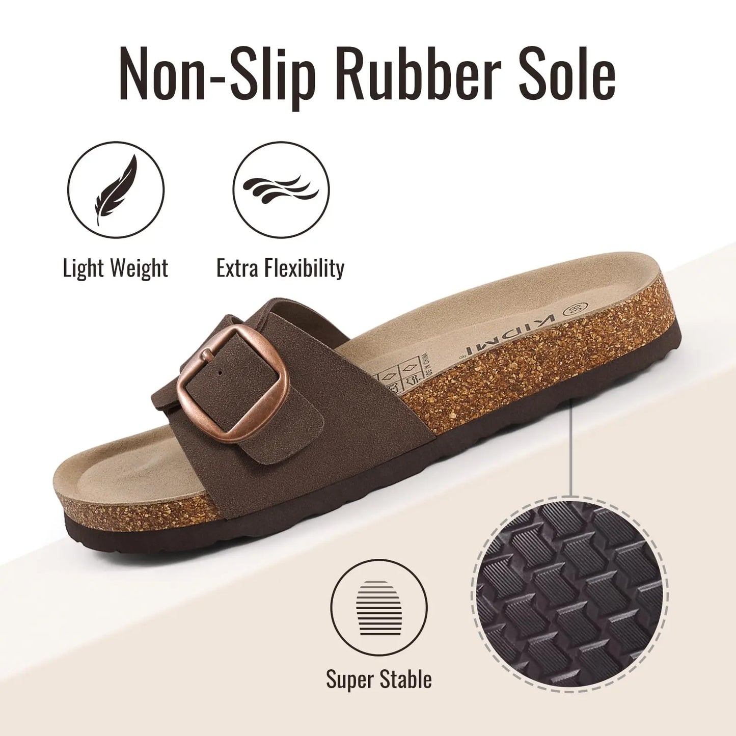 Bebealy Women's Suede Slippers With Arch Sypport Comfortable Cork Foobed Sandals Summer Beach Slides Lady Genuine Clogs Slippers