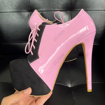Olomm Handmade Women Pumps Sexy Stiletto Heels Round Toe Pretty Pink Party Shoes Ladies US Plus Size 5-20