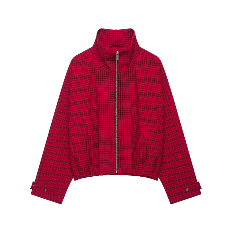 Autumn Fashion Plaid Bomber Jacket Women's Jacket Crop Oversized Long Sleeve Top Casual Zipper Outerwears Outdoor Coats
