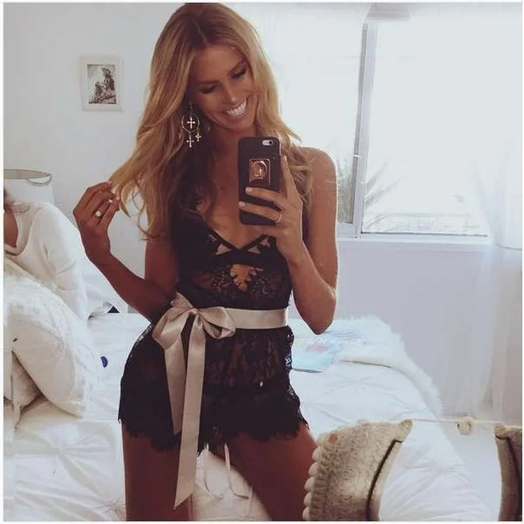 Sexy Lingerie Lace Bodysuit Suit One-Piece Shorts Hollow Out Teddy Lingere Hot Erotic Hollow Out Babydoll Sex Outfits for Women