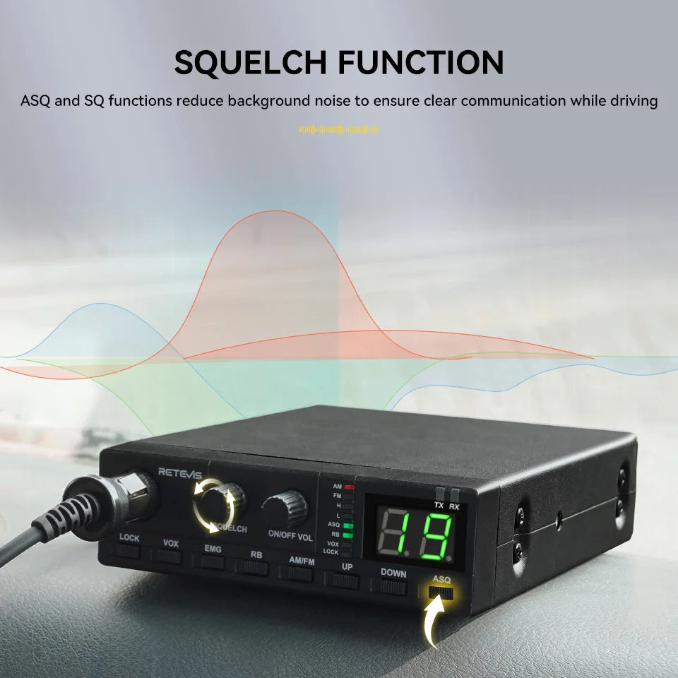 Retevis MB62 CB Radio 27Mhz AM/FM Mobile Car Handheld Communicator Long Range Radios Instant Channel 9/19 for Truckers