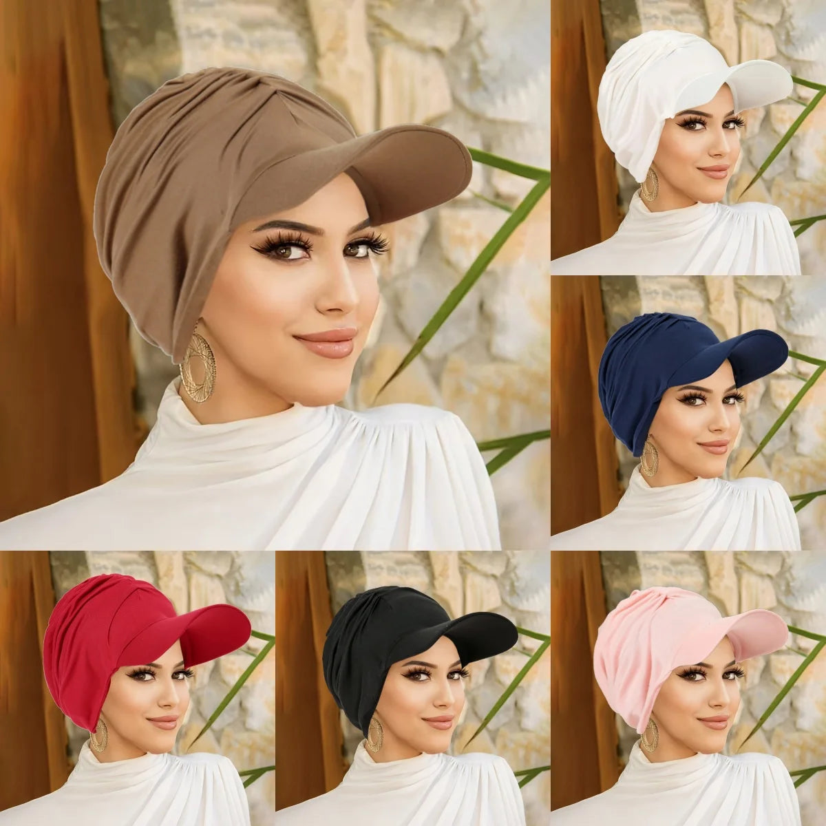 New Wide Brim Headwraps Hat for Women Muslim Turban Cap Multicolor Pullover Bonnet Travel Beanies Sun Hat Hair Loss Fashion