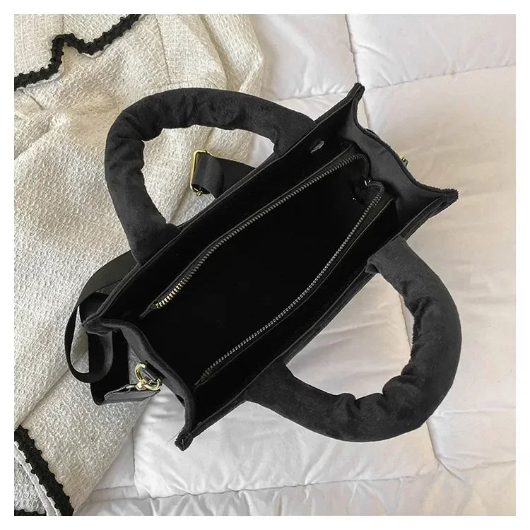 Female Square Tote Crossbody Bag Aesthetic Velour Elegant Letter Print Ladies Shoulder Bags Top Handle Women's Charisma Handbags