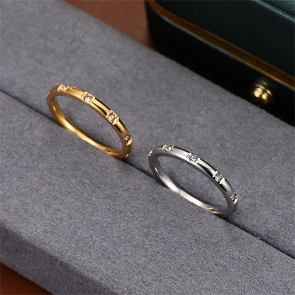 Women's Gold Ring 2mm Thin Silver Color Titanium Stainless Steel Crystal Wedding Rings for Woman Girl Elegant Jewelry Anello