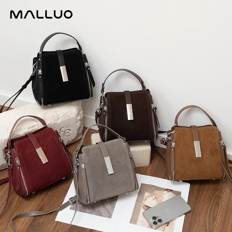 NEW Winter Women's Vintage Natural suede Leather Shoulder Bags Ladies Luxury Designer Cowhide Handbags Female Crossbody Bag