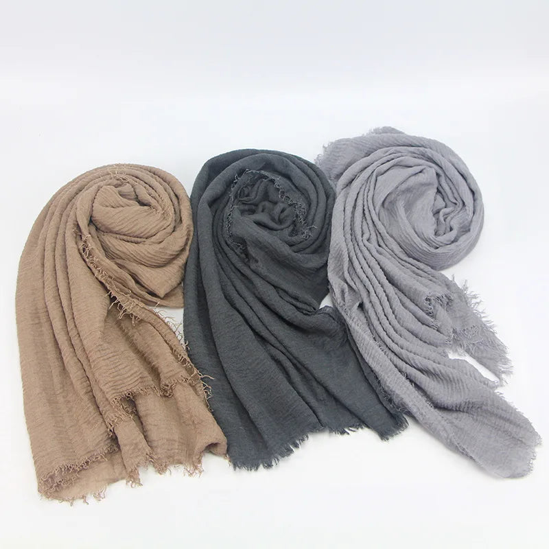 Ramadan Cotton Crinkle Headband Veil Scarves Women Solid Color  Head Wraps Long Scarves Turban Headband Muslim Fashion Headscarf