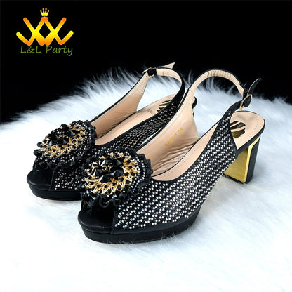 2024 Special New Arrivals Italian Women Shoes and Bag to Match in Green Color with Platform Shinning Crystal Sandal for Wedding