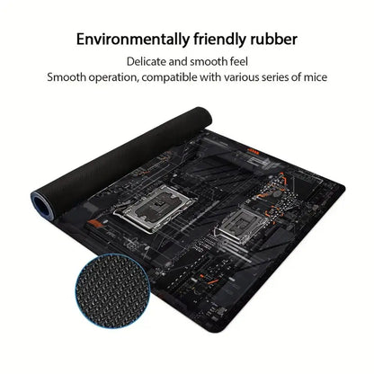 Large XXL Gaming Mouse Pad Desk Mat Keyboard Pad Black Circuit Board CPU Tech Cyberpunk Print Non Slip Rubber Base Stitched Edge