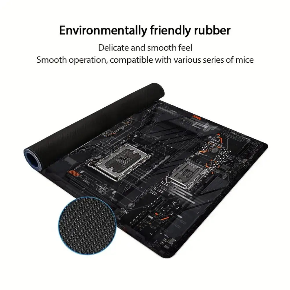 Large XXL Gaming Mouse Pad Desk Mat Keyboard Pad Black Circuit Board CPU Tech Cyberpunk Print Non Slip Rubber Base Stitched Edge