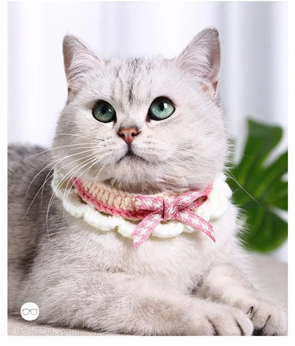 Cute Bow-knot Hand-knitted Saliva Towel Kitten Cat Puppy Adjustable Collar Pet Decorative Dog Cat Collar Pet dog Accessories