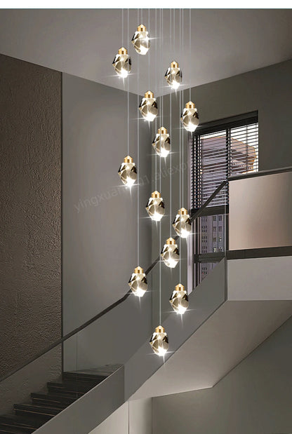 Nordic Crystal Chandelier for Living Room Villa Ceiling Chandeliers Duplex Loft Hanging Lamps Stairscase Suspended Pendant Lamps