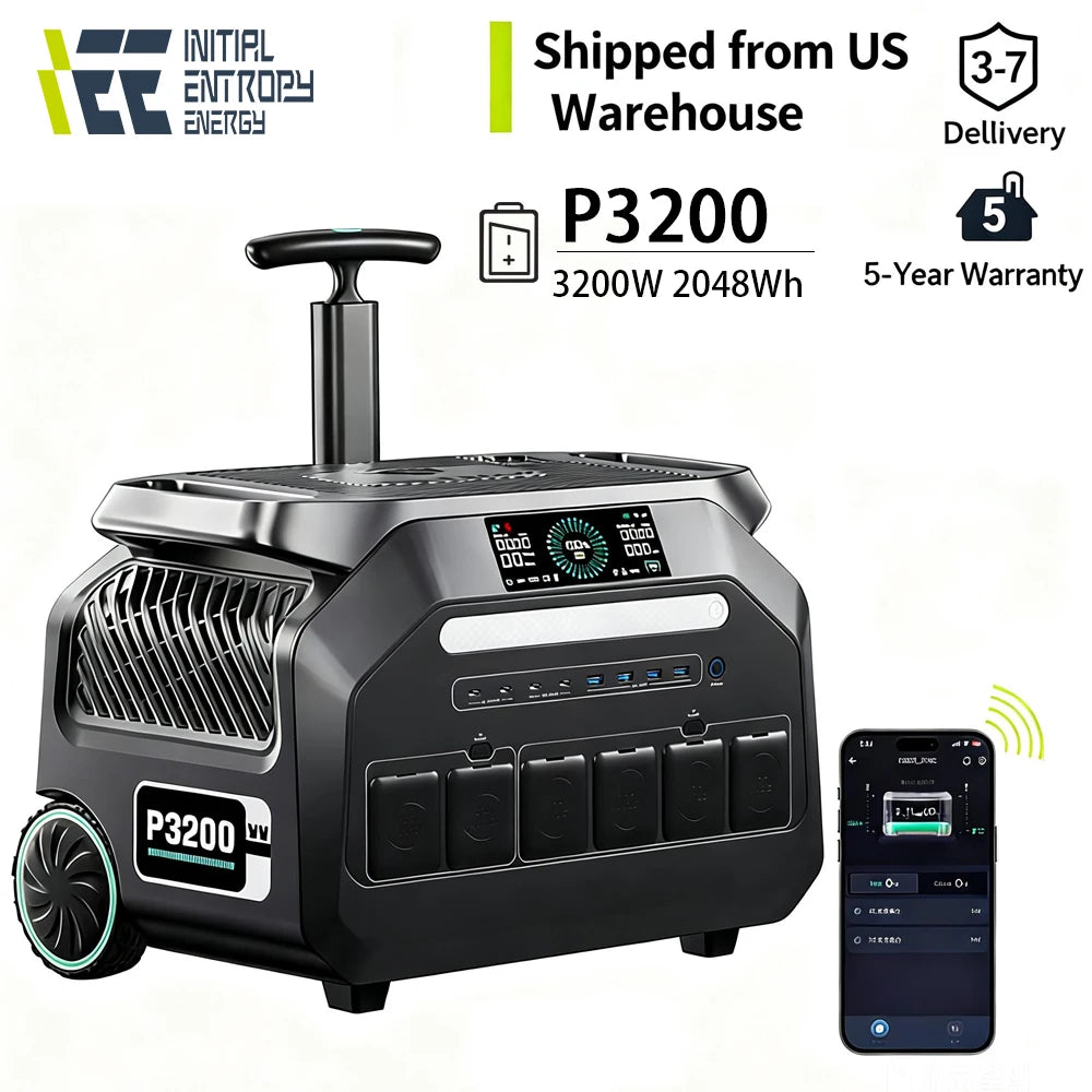 IEE P3200 Portable Power Station 2048Wh LiFePO4 Battery 3200W  (6400W Peak)  AC Output Solar Generator For Camping RV Home