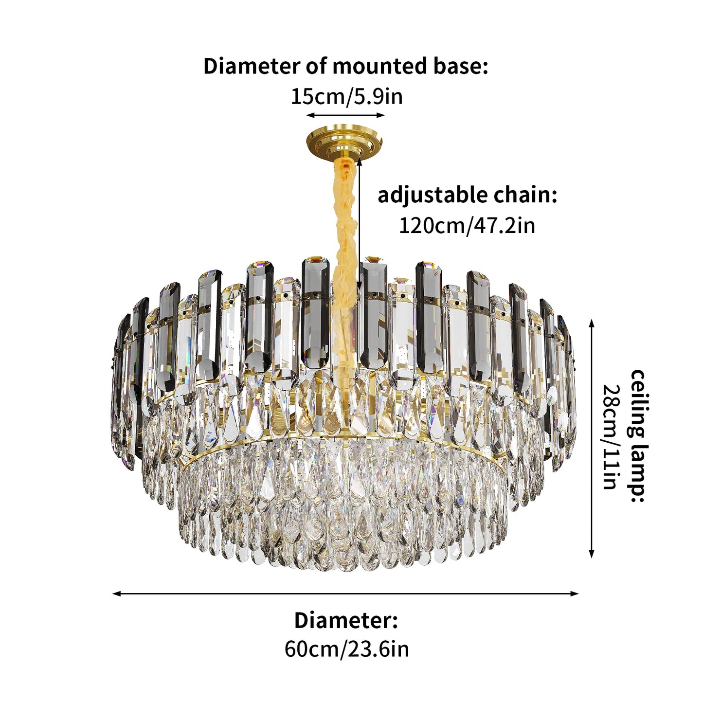 Modern K9 Crystal Chandelier Round Ceiling Fixtures Pendant Lights Living Room Bedroom