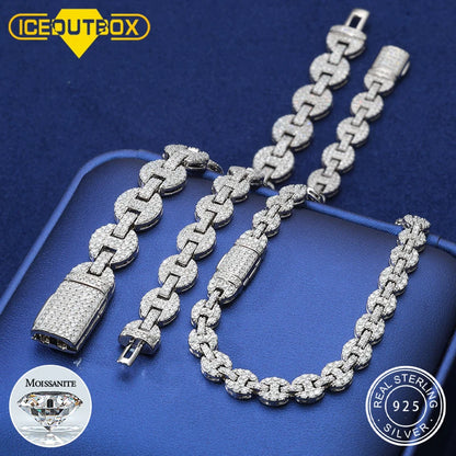 Iced Out 925 Sterling Silver 6-10mm Pig Nose Necklace Chain Men Women Prong Setting Moissanite Bracelet Hip Hop Rapper Jewelry