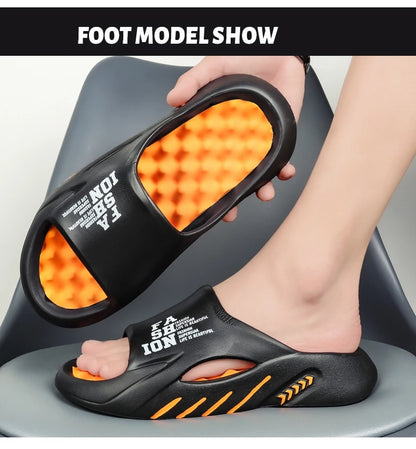 Men's Massage Slides Ultra Soft Cloud Slippers Thick Sole Non-slip Indoor Outdoor Sandals Casual Beach Flip Flops Big Size 48 49