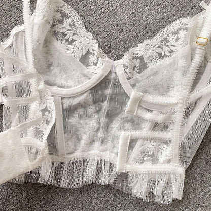 French Chic Sexy Woman Sleeveless Skinny Backless Female Corset Camis Lace Sheer Spaghetti Strap Hotsweet Tank Tops Dropshipping