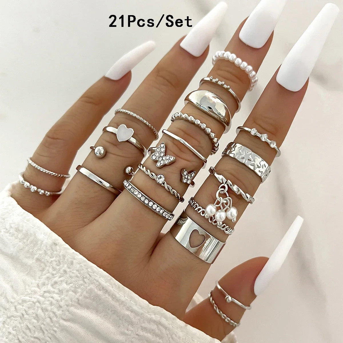 28Pcs Fashion Geometric Knuckle Rings Set For Women Crystal Heart Gold Silver Color Rings Girls  Party Jewelry Accessories