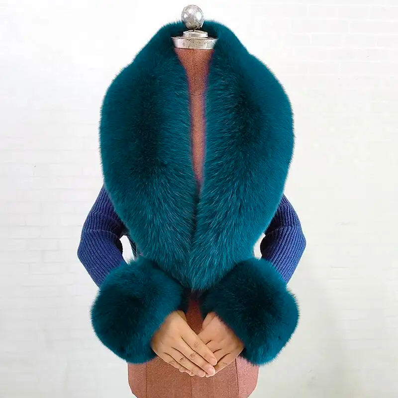 Winter Real Fox Fur Collar Cuffs Set Neck Warmer Fur Scarves Shawls Natural Fox Fur Collar Scarf Women Men Coat Warm Accessories