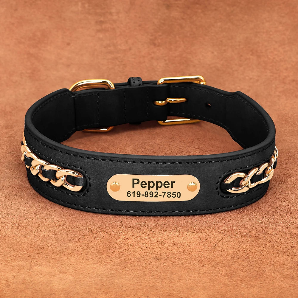 Custom Leather Dog Collar Accessories Personalized ID Tag Nameplate Collars For Small Medium Large Dogs French Bulldog Pitbull